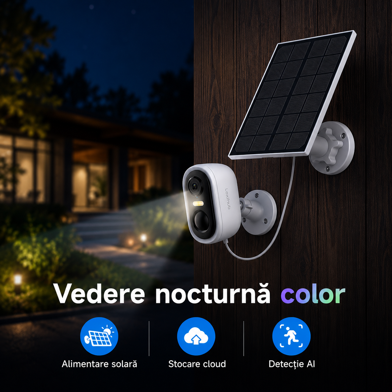 SolarGuard Vision 3MP – Cameră de Supraveghere Exterior Wireless cu Panou Solar, Detectare AI, Vedere Nocturnă Color, Audio Bidirecțional și Protecție IP65