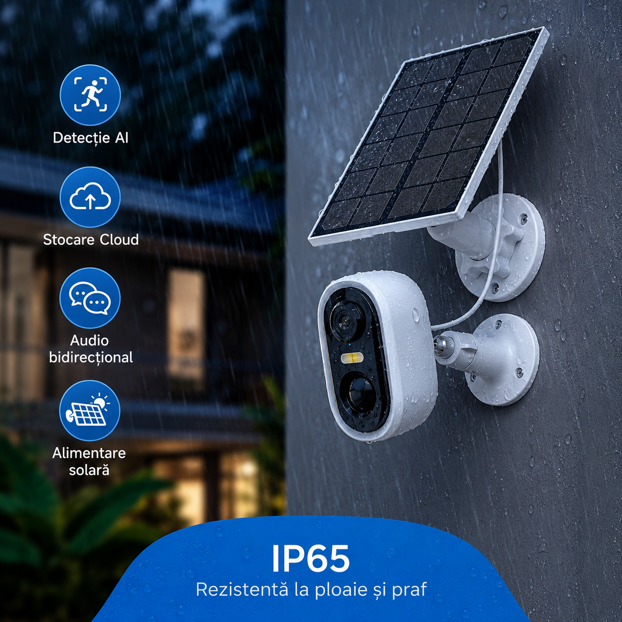 SolarGuard Vision 3MP – Cameră de Supraveghere Exterior Wireless cu Panou Solar, Detectare AI, Vedere Nocturnă Color, Audio Bidirecțional și Protecție IP65