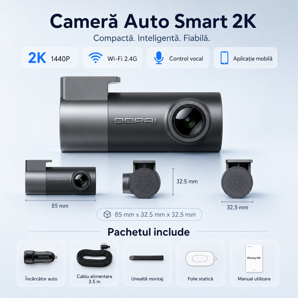 DDPAI Smart Dash Cam 2K 2025 – Wi-Fi, Control Vocal și Monitorizare Parcare 24/7