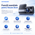 Cameră Auto DVR NAVIGUIDE U102, Full HD 1080P 30FPS, Wi-Fi și Control prin Aplicație, Vedere Nocturnă F1.8, Compresie H.265, Suport Card 128GB, USB-C