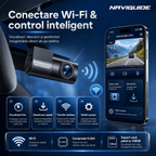 Cameră Auto DVR NAVIGUIDE U102, Full HD 1080P 30FPS, Wi-Fi și Control prin Aplicație, Vedere Nocturnă F1.8, Compresie H.265, Suport Card 128GB, USB-C