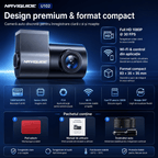 Cameră Auto DVR NAVIGUIDE U102, Full HD 1080P 30FPS, Wi-Fi și Control prin Aplicație, Vedere Nocturnă F1.8, Compresie H.265, Suport Card 128GB, USB-C