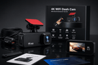 Cameră Auto DVR 4K UHD cu Wi-Fi, Ecran IPS 1,97”, Unghi Larg 170°, Vedere Nocturnă, G-Sensor și Monitorizare Parcare 24H
