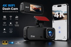 Cameră Auto DVR 4K UHD cu Wi-Fi, Ecran IPS 1,97”, Unghi Larg 170°, Vedere Nocturnă, G-Sensor și Monitorizare Parcare 24H