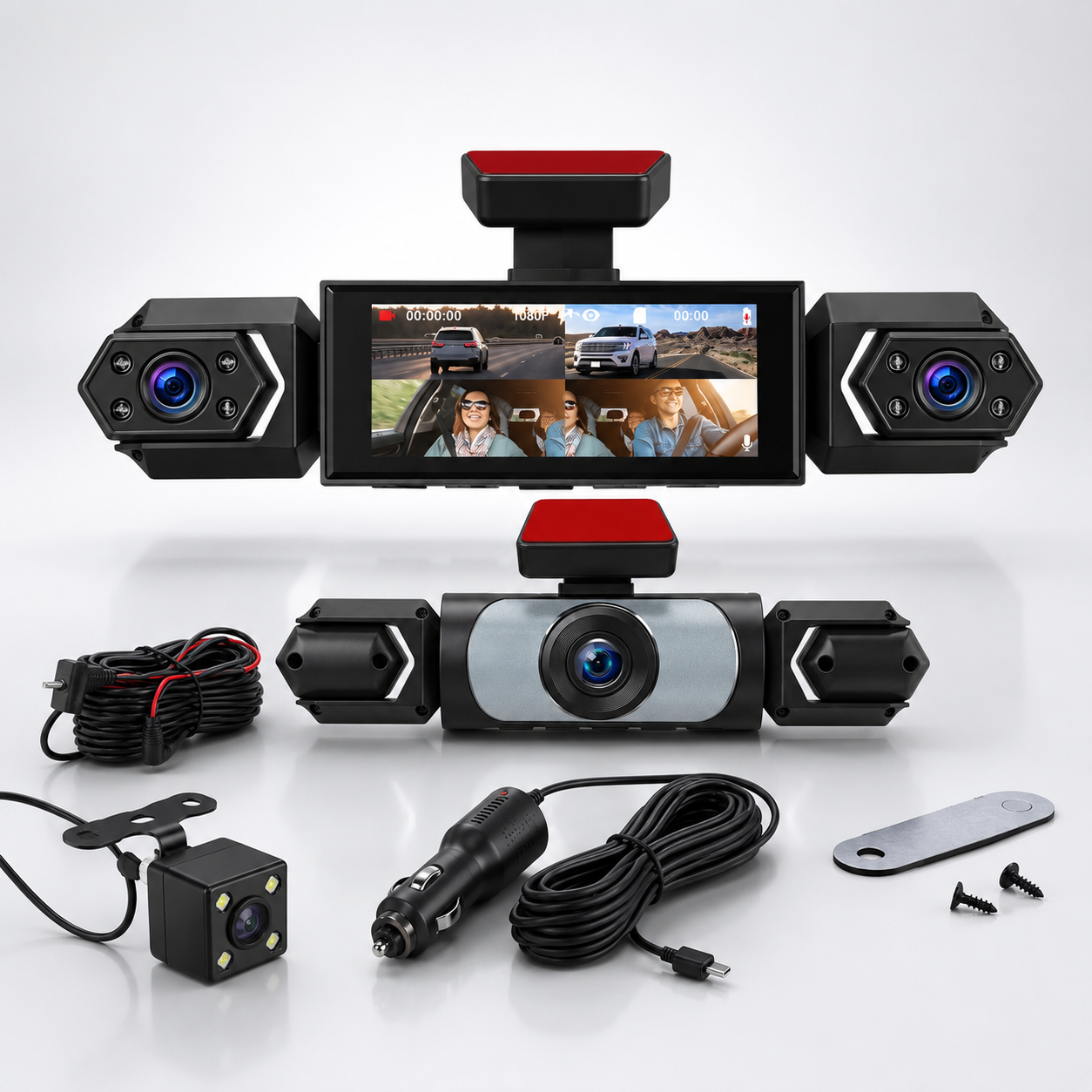 RoadGuard 4X Vision – Cameră Auto 4 Canale Full HD+Card 64GB, Ecran IPS, Night Vision, Asistență Parcare + Card 64GB