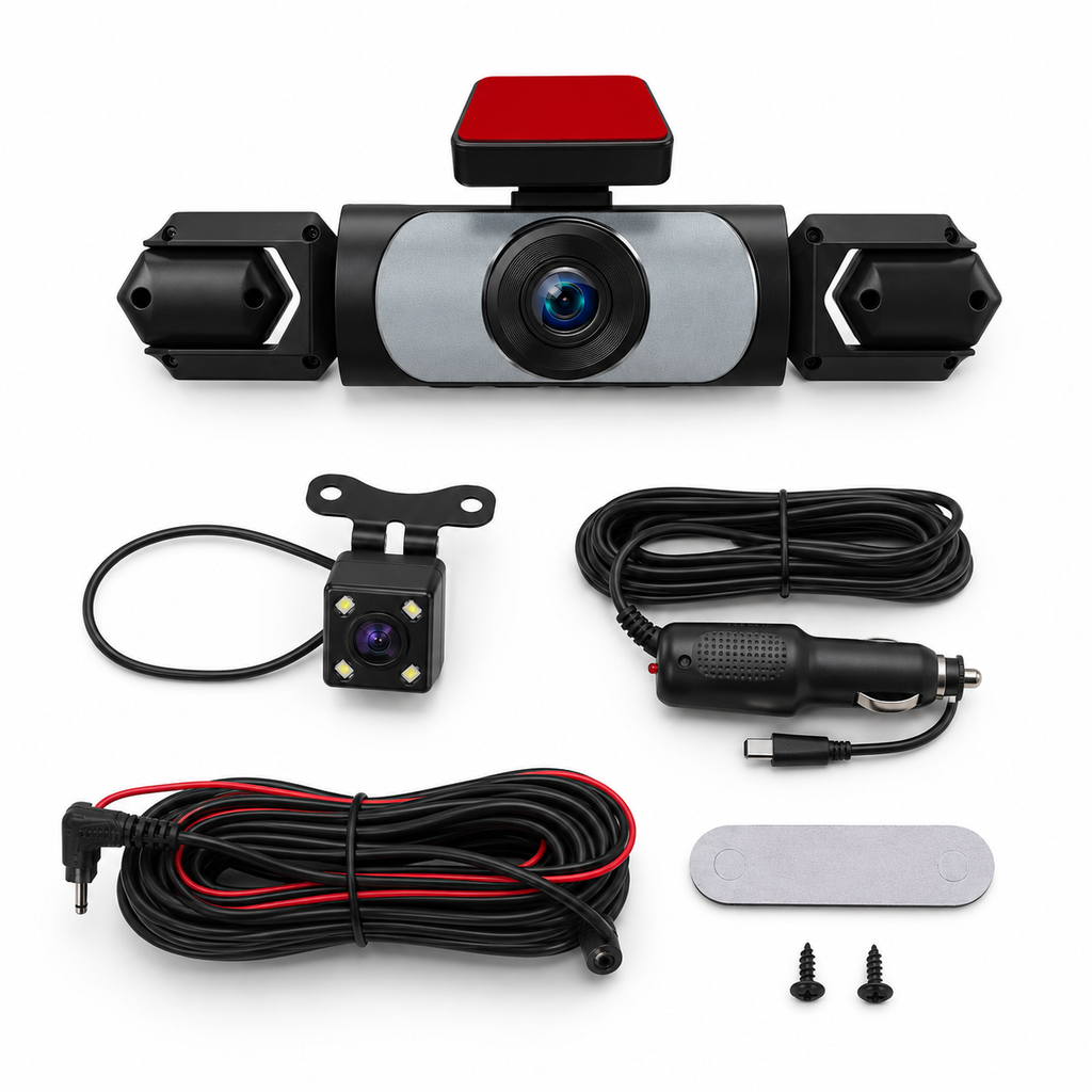 RoadGuard 4X Vision – Cameră Auto 4 Canale Full HD+Card 64GB, Ecran IPS, Night Vision, Asistență Parcare + Card 64GB