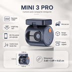 KAWA VisionMini Pro 1296P – Cameră de Bord Compactă cu Ecran, WiFi Integrat, G-Sensor și Unghi 145°