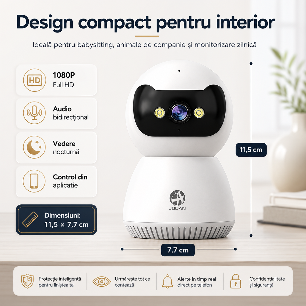 Cameră Smart WiFi pentru Interior 1080P Full HD – Ideală pentru Babysitting, Monitorizare Animale, Vedere Nocturnă Color și Audio Bidirecțional