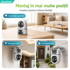 Cameră de Supraveghere Exterior WiFi cu Lentilă Dublă, PTZ 355°, Vedere Nocturnă Color, Detectare Mișcare AI și Audio Bidirecțional