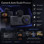 RoadGuard Duo Vision – Cameră Auto Duală Full HD 1080P + Interior 720P, Unghi 170°, Vedere Nocturnă și Monitorizare Parcare