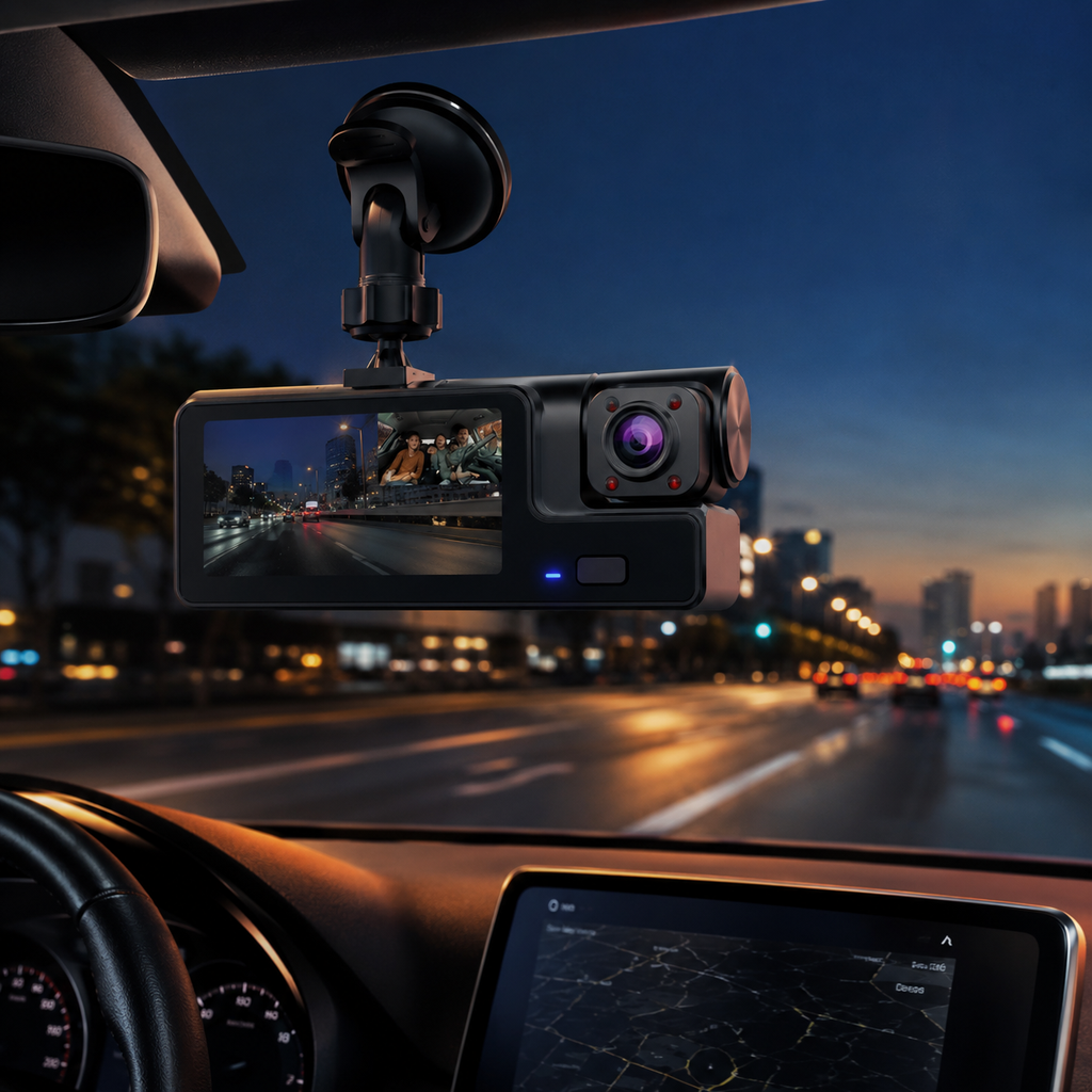 Premium Dual Lens Car Camera 1080P + 720P – 24H Parking Monitoring, Night Vision, G-Sensor and Loop Recording