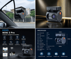 KAWA VisionMini Pro 1296P – Cameră de Bord Compactă cu Ecran, WiFi Integrat, G-Sensor și Unghi 145°
