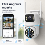 Cameră de Supraveghere Exterior 2K HD cu Lentilă Dublă, WiFi 2.4/5GHz, Rotire Pan-Tilt, Vedere Nocturnă, Detectare Mișcare și Audio Bidirecțional