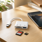Cititor Carduri 4 în 1 USB-C pentru Telefon, Laptop și Cameră Foto
