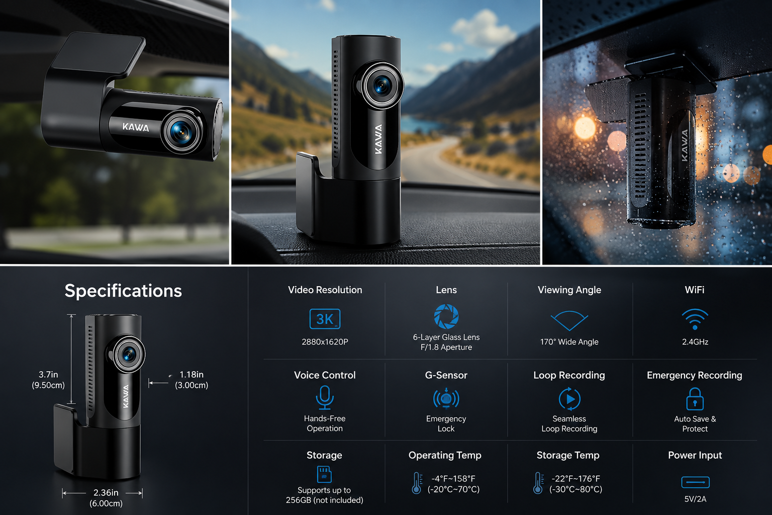 Cameră Auto Frontală 3K VisionDrive 2026 cu WiFi Si Control Vocal